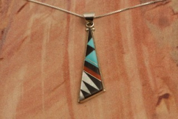 Zuni Indian Jewelry Genuine Gemstones Sterling Silver Pendant